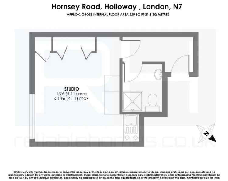 1 Bedroom Studio Flat near Holloway Tube Station