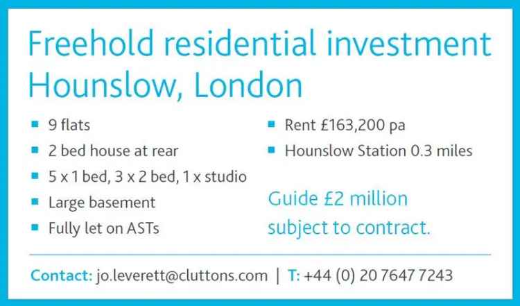 9 Flat Freehold Investment Hounslow London High Rental Income