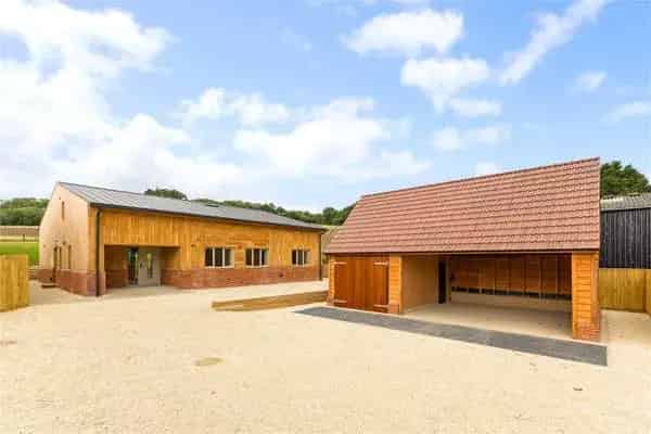 Oak-Clad Barn New Home with Vineyard Views