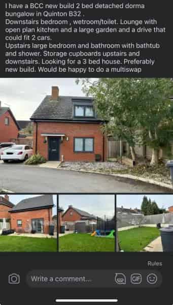 2 Bed Detached Dorma Bungalow Quinton - 3 Bed House Swap